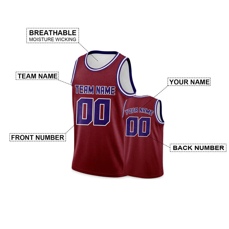 Custom Crimson Purple Round Neck Rib-Knit Basketball Jersey